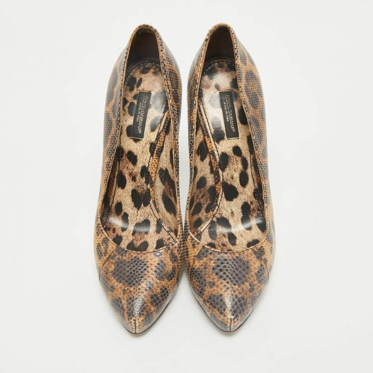 Pre Owned Dolce & Gabbana Beige/Brown Python Embossed Leather Platform Pumps Size 38