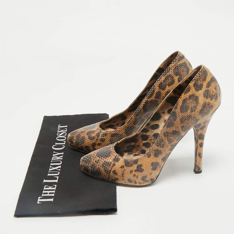 Pre Owned Dolce & Gabbana Beige/Brown Python Embossed Leather Platform Pumps Size 38