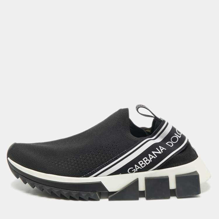 Pre Owned Dolce & Gabbana Black Knit Fabric Sorrento Slip On Sneakers Size 37