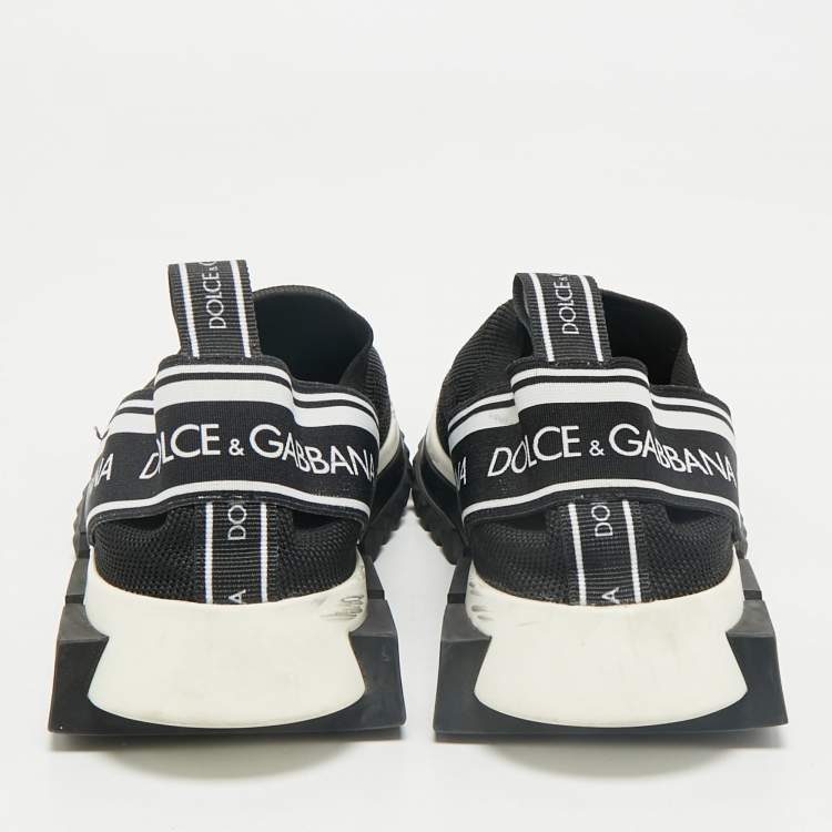 Pre Owned Dolce & Gabbana Black Knit Fabric Sorrento Slip On Sneakers Size 37
