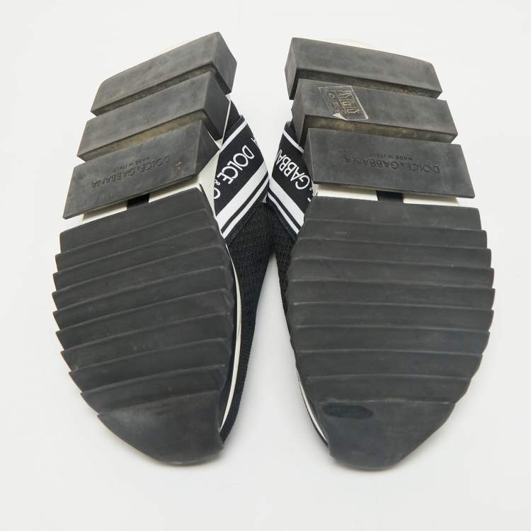 Pre Owned Dolce & Gabbana Black Knit Fabric Sorrento Slip On Sneakers Size 37