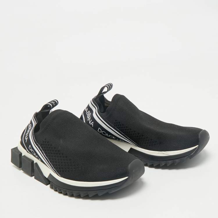 Pre Owned Dolce & Gabbana Black Knit Fabric Sorrento Slip On Sneakers Size 37
