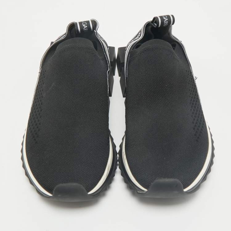 Pre Owned Dolce & Gabbana Black Knit Fabric Sorrento Slip On Sneakers Size 37