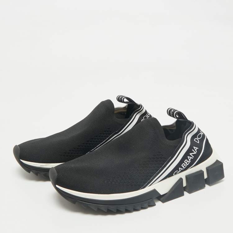 Pre Owned Dolce & Gabbana Black Knit Fabric Sorrento Slip On Sneakers Size 37