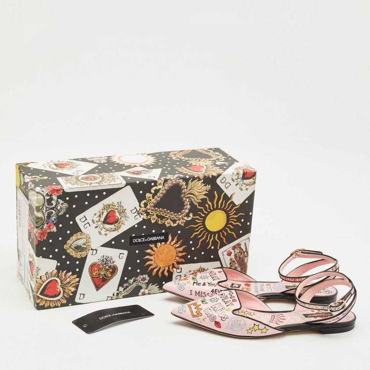 Pre Owned Dolce & Gabbana Multicolor Graffiti Leather Flat Sandals Size 36.5