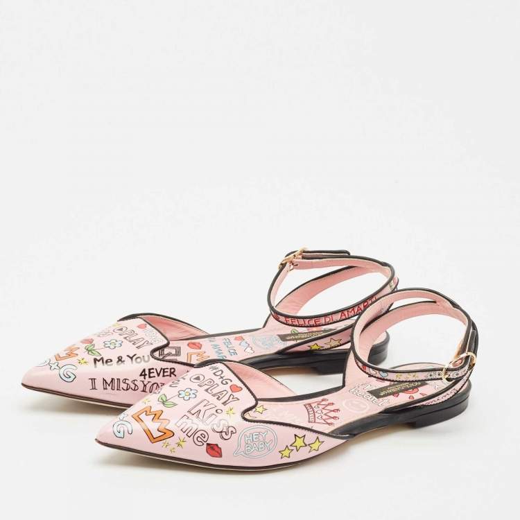 Pre Owned Dolce & Gabbana Multicolor Graffiti Leather Flat Sandals Size 36.5
