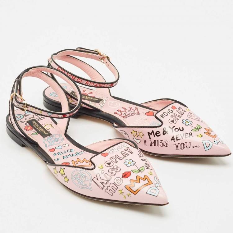 Pre Owned Dolce & Gabbana Multicolor Graffiti Leather Flat Sandals Size 36.5