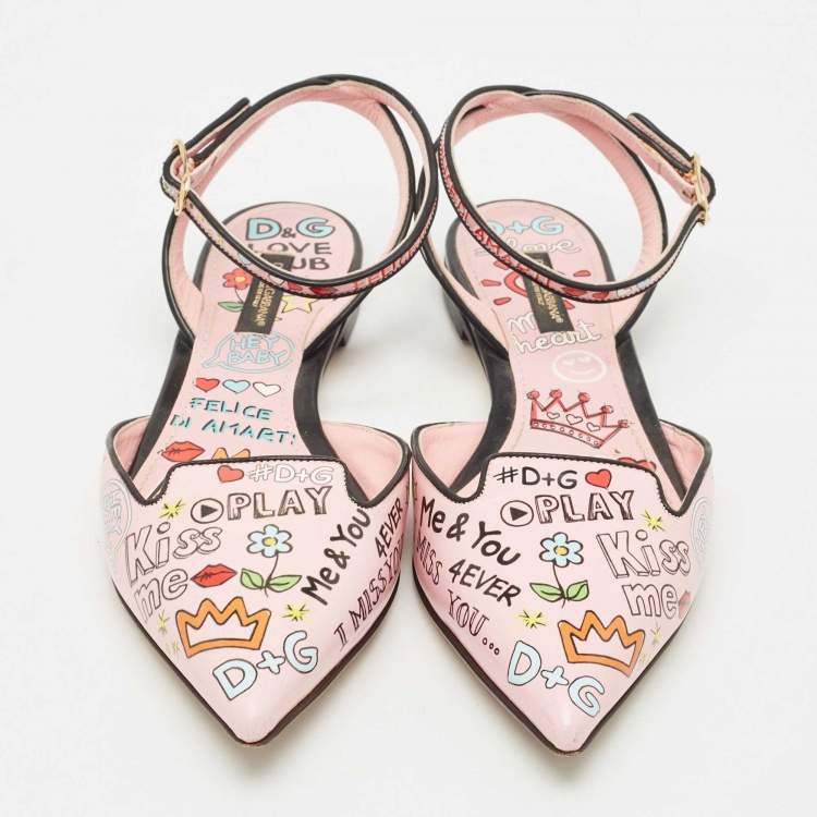 Pre Owned Dolce & Gabbana Multicolor Graffiti Leather Flat Sandals Size 36.5