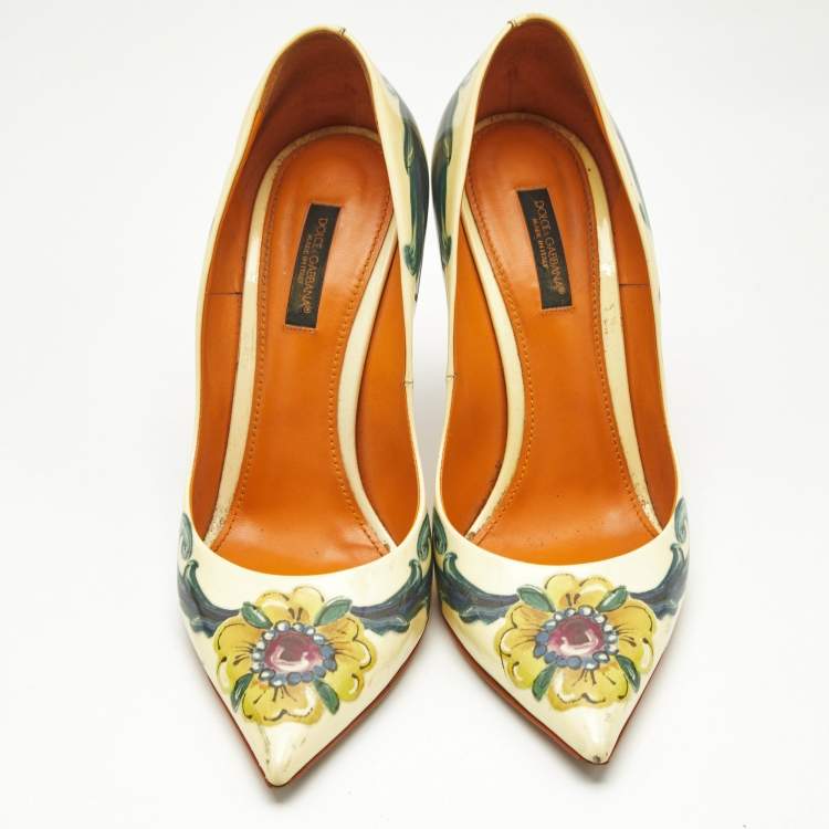 Pre Owned Dolce And Gabbana Multicolor Floral Saffiano Printed Patent Leather Pointed Toe Pumps Size 38
