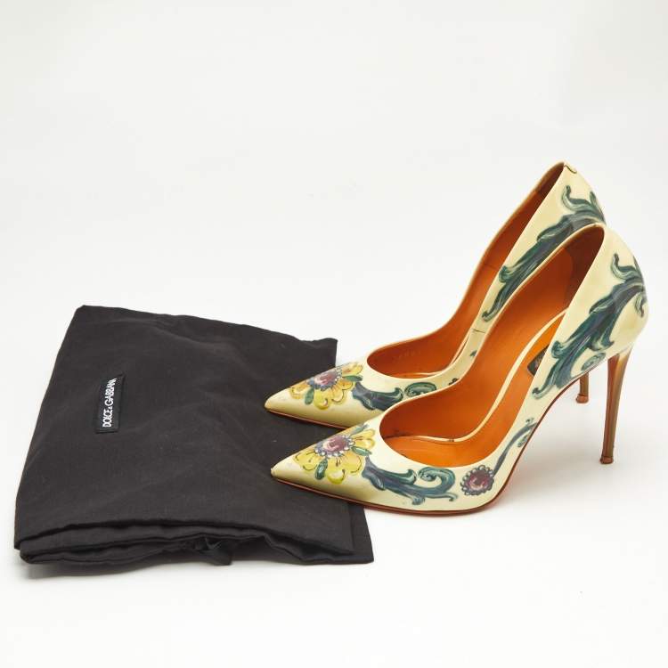 Pre Owned Dolce And Gabbana Multicolor Floral Saffiano Printed Patent Leather Pointed Toe Pumps Size 38