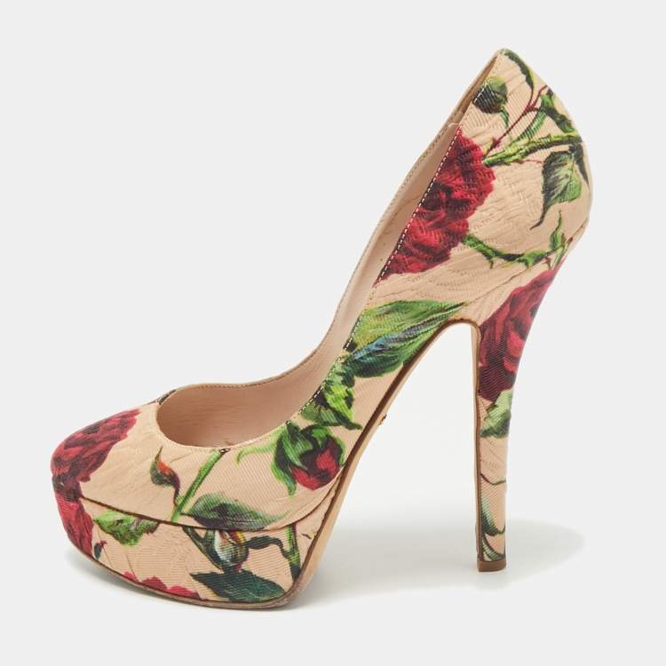 Pre Owned Dolce & Gabbana Multicolor Brocade Fabric Platform Pumps Size 37