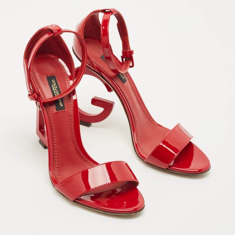 Pre Owned Dolce & Gabbana Red Patent Leather Keira DG Sandals Size 37