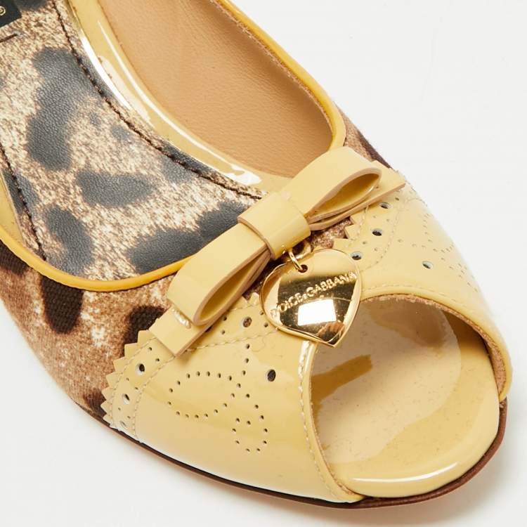 Pre Owned Dolce & Gabbana Brown Leopard Print Canvas Patent Leather Peep Toe Pumps Size 36
