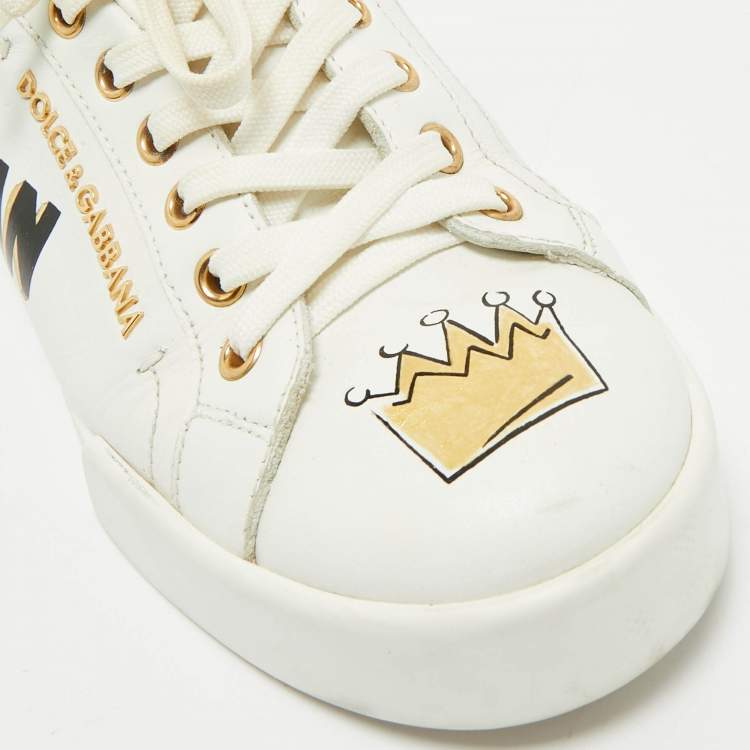 Pre Owned Dolce & Gabbana White Leather Portofino Low Top Sneakers Size 37