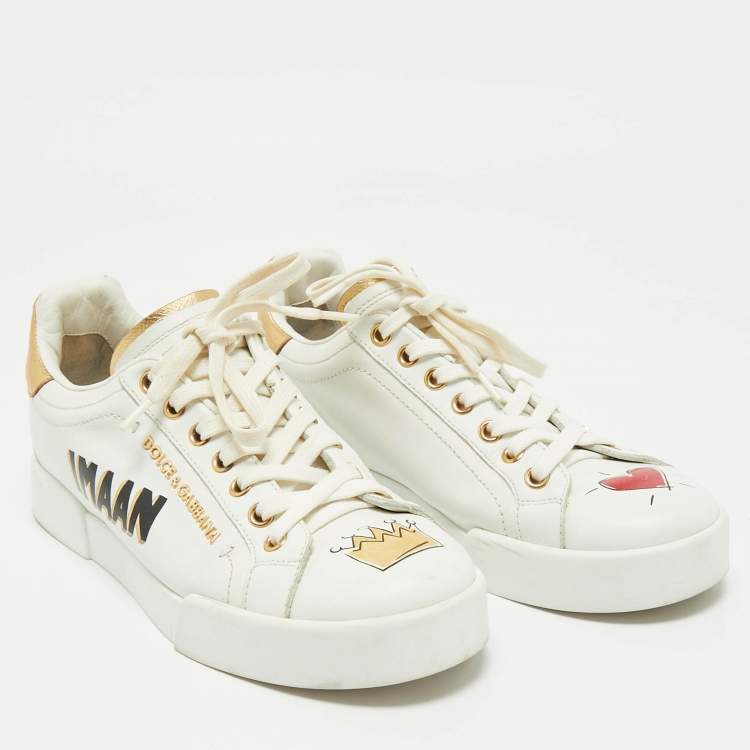 Pre Owned Dolce & Gabbana White Leather Portofino Low Top Sneakers Size 37