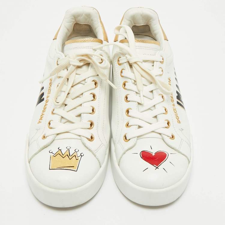 Pre Owned Dolce & Gabbana White Leather Portofino Low Top Sneakers Size 37