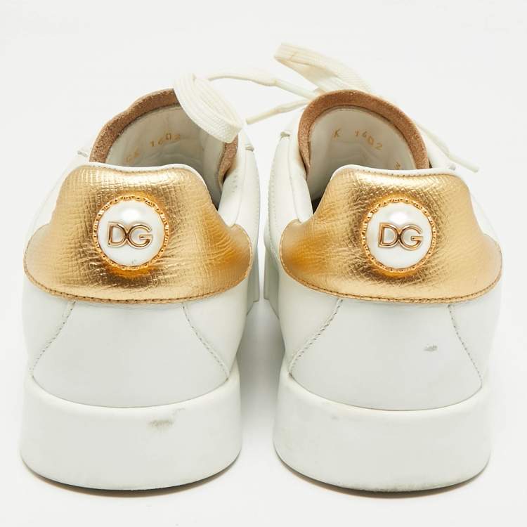 Pre Owned Dolce & Gabbana White Leather Portofino Low Top Sneakers Size 37