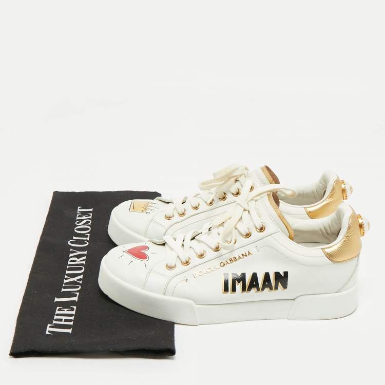 Pre Owned Dolce & Gabbana White Leather Portofino Low Top Sneakers Size 37