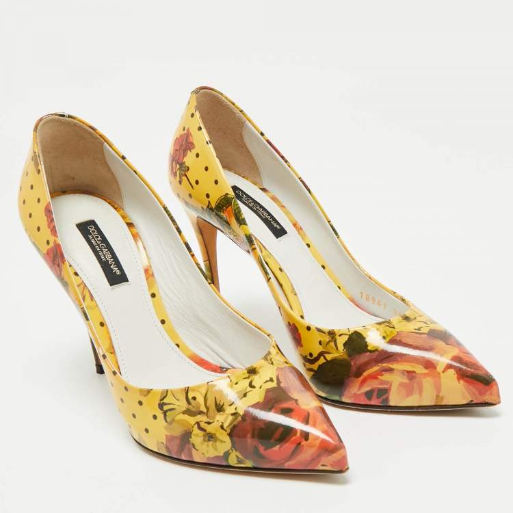 Pre Owned Dolce & Gabbana Multicolor Floral Printed Patent Leather Pointed Toe Pumps Size 36