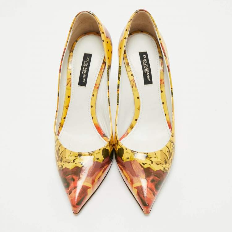 Pre Owned Dolce & Gabbana Multicolor Floral Printed Patent Leather Pointed Toe Pumps Size 36