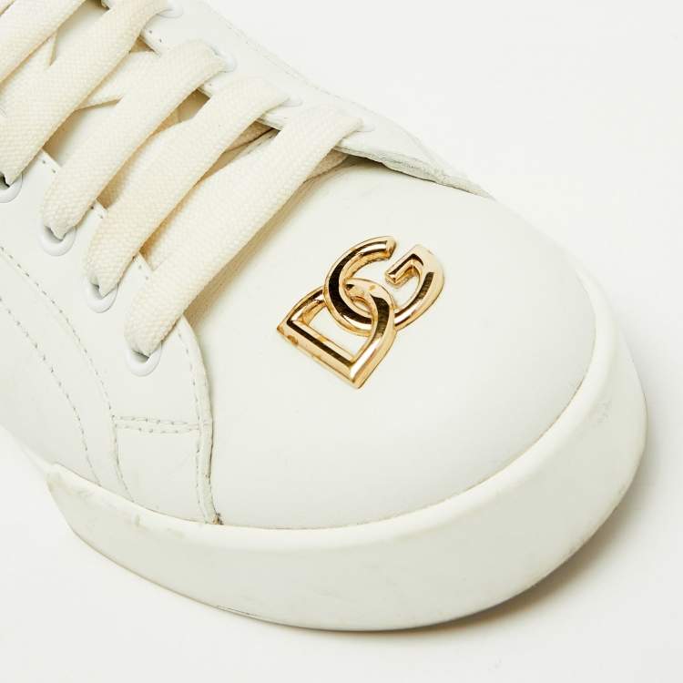 Pre Owned Dolce & Gabbana White Leather Portofino Low Top Sneakers Size 38.5