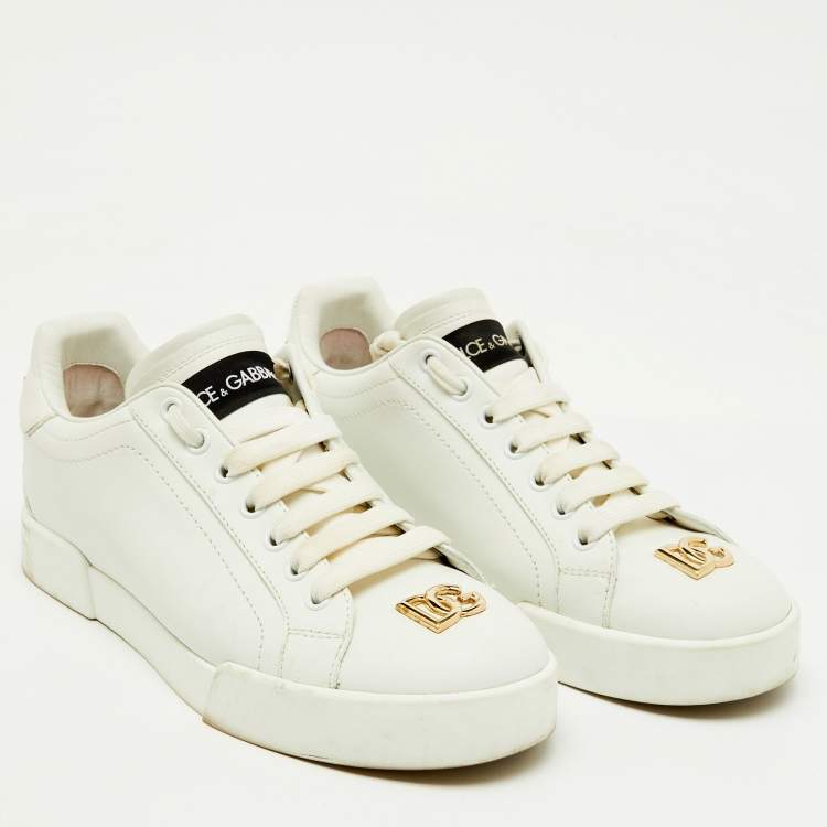 Pre Owned Dolce & Gabbana White Leather Portofino Low Top Sneakers Size 38.5