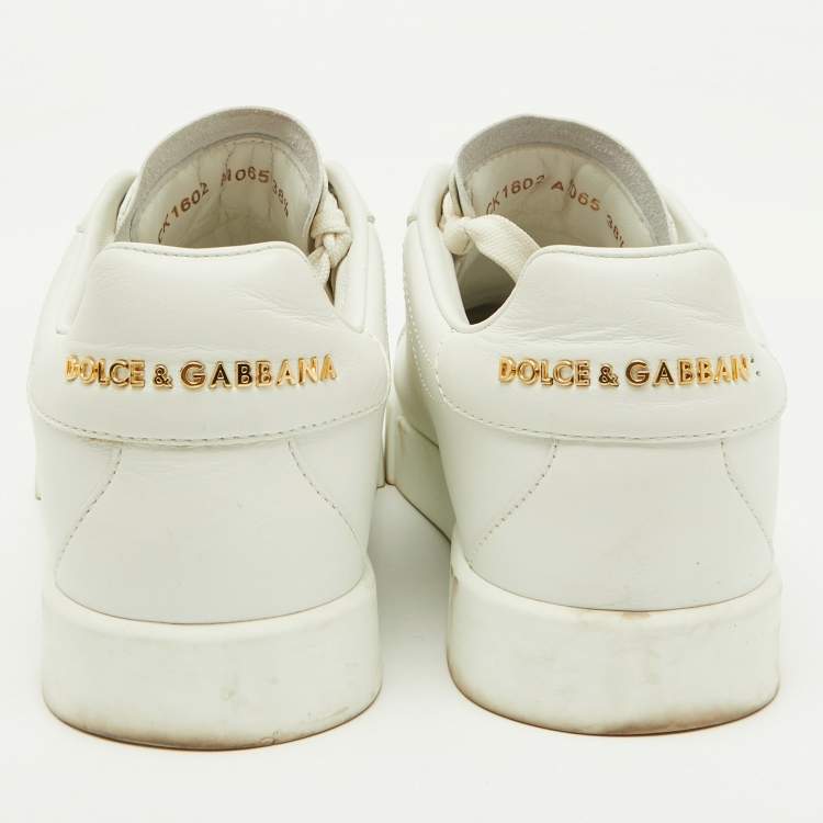 Pre Owned Dolce & Gabbana White Leather Portofino Low Top Sneakers Size 38.5