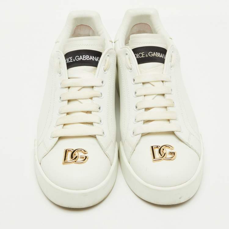 Pre Owned Dolce & Gabbana White Leather Portofino Low Top Sneakers Size 38.5