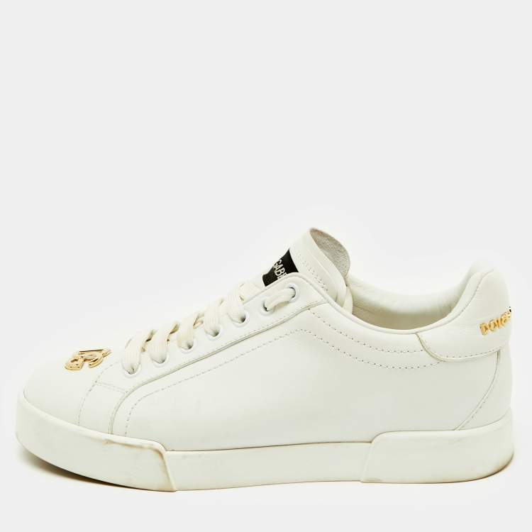 Pre Owned Dolce & Gabbana White Leather Portofino Low Top Sneakers Size 38.5