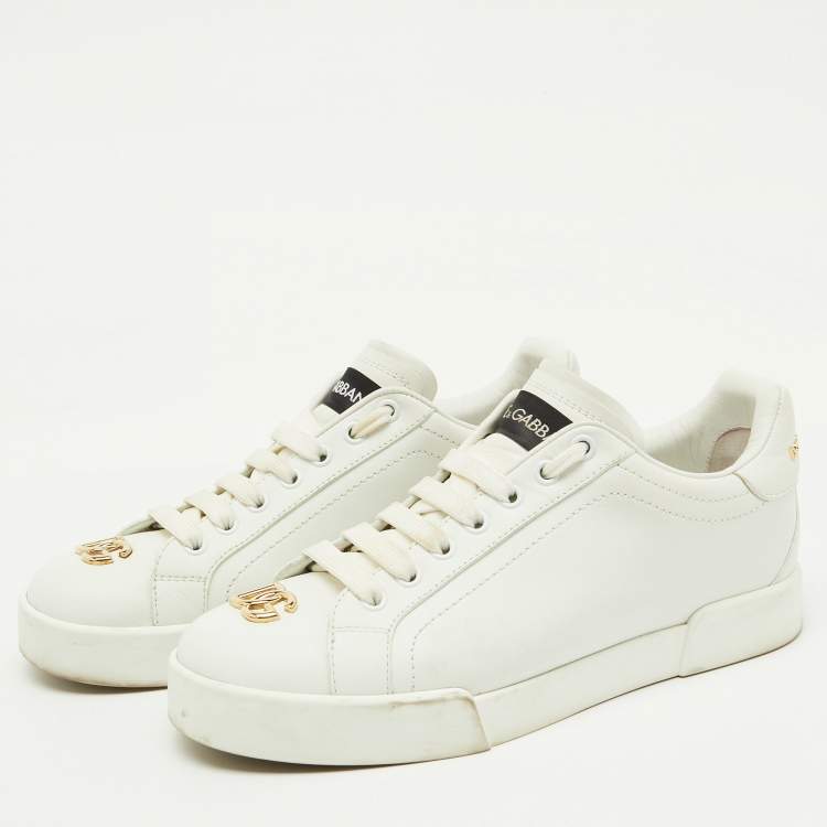 Pre Owned Dolce & Gabbana White Leather Portofino Low Top Sneakers Size 38.5