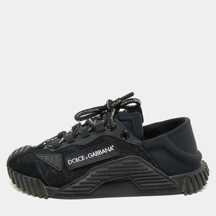 Pre Owned Dolce & Gabbana Black Lace And Nylon Ns1 Low Top Sneakers Size 37