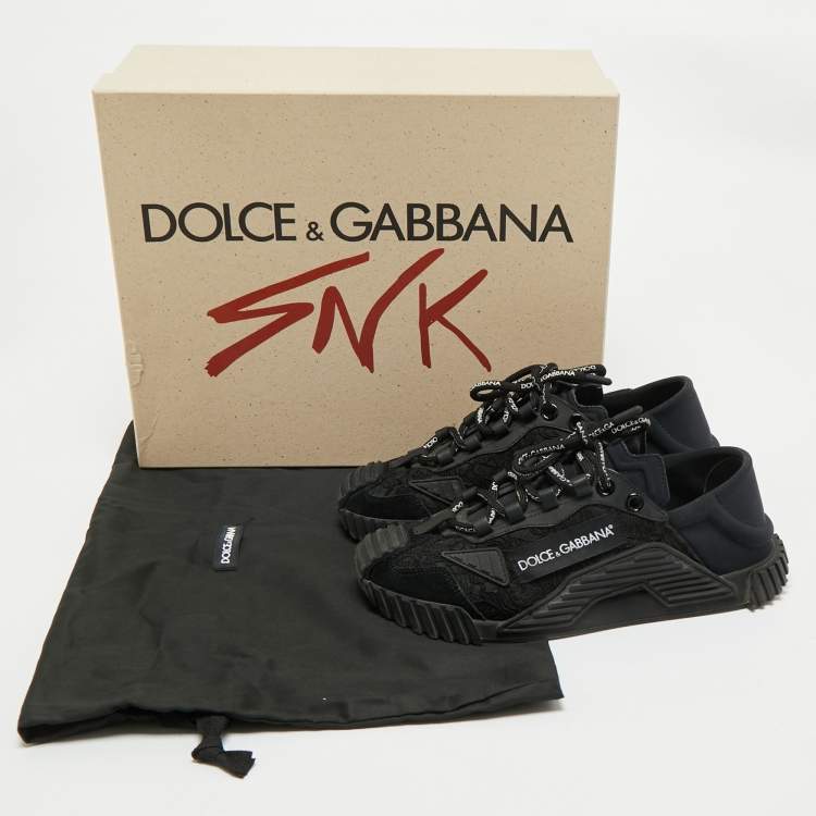 Pre Owned Dolce & Gabbana Black Lace And Nylon Ns1 Low Top Sneakers Size 37