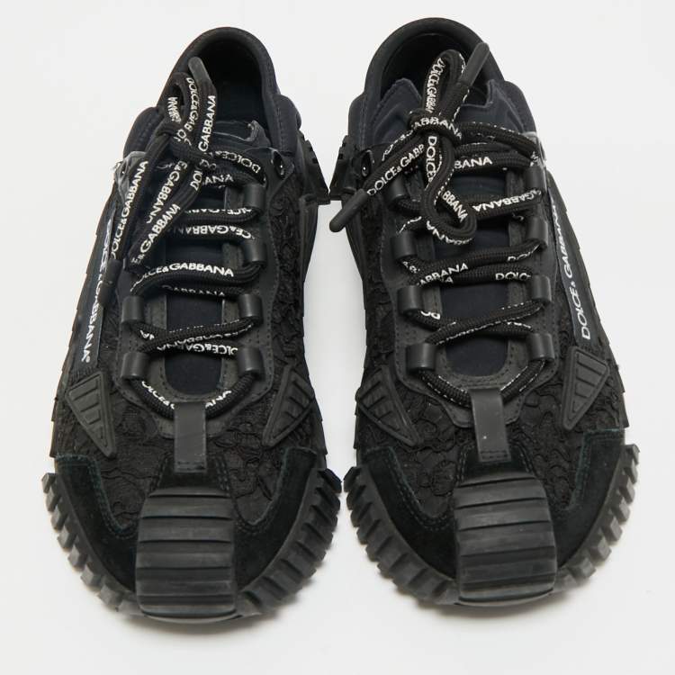 Pre Owned Dolce & Gabbana Black Lace And Nylon Ns1 Low Top Sneakers Size 37