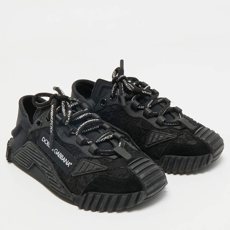 Pre Owned Dolce & Gabbana Black Lace And Nylon Ns1 Low Top Sneakers Size 37
