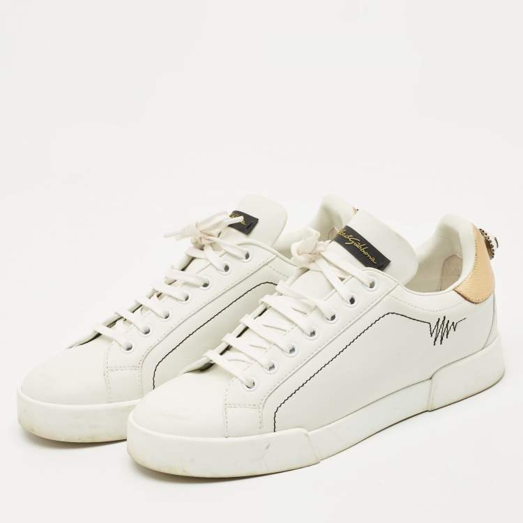 Pre Owned Dolce & Gabbana White Leather Portofino Low Top Sneakers Size 38.5