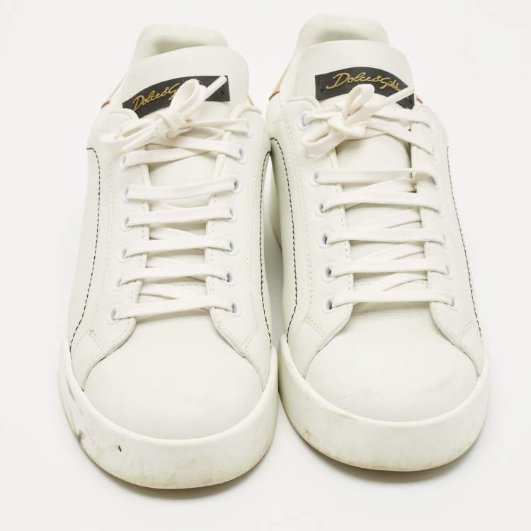 Pre Owned Dolce & Gabbana White Leather Portofino Low Top Sneakers Size 38.5
