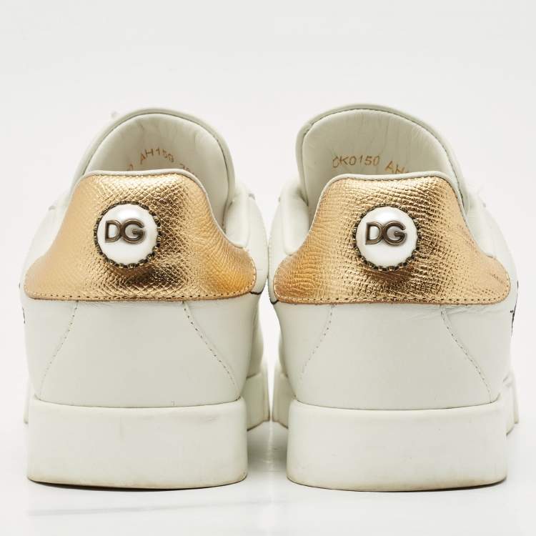 Pre Owned Dolce & Gabbana White Leather Portofino Low Top Sneakers Size 38.5