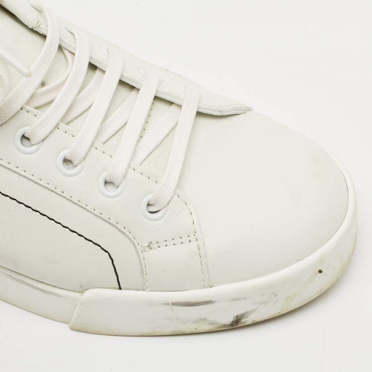 Pre Owned Dolce & Gabbana White Leather Portofino Low Top Sneakers Size 38.5