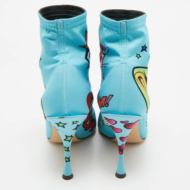 Pre Owned Dolce & Gabbana Multicolor Stretch Fabric Comic Book Sock Boots Size 38