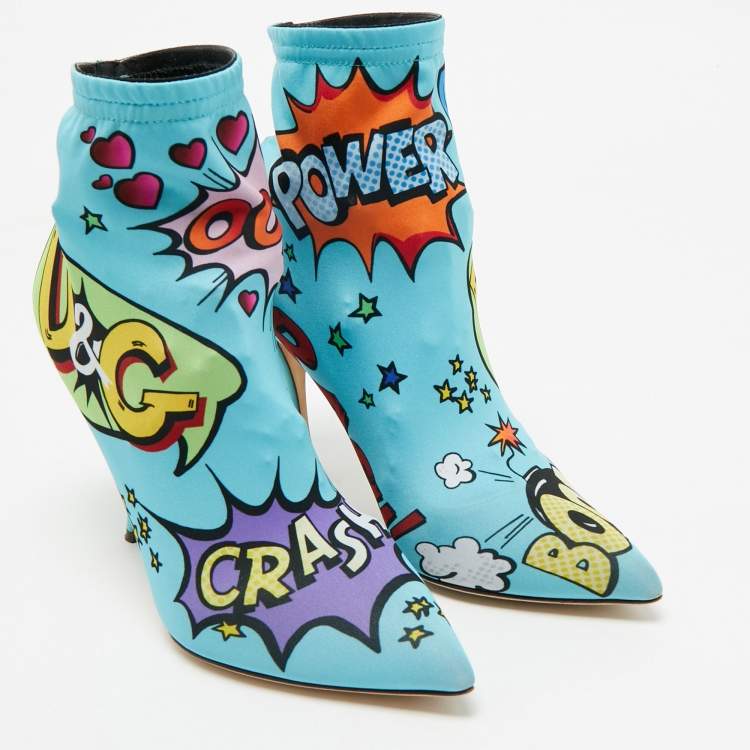 Pre Owned Dolce & Gabbana Multicolor Stretch Fabric Comic Book Sock Boots Size 38