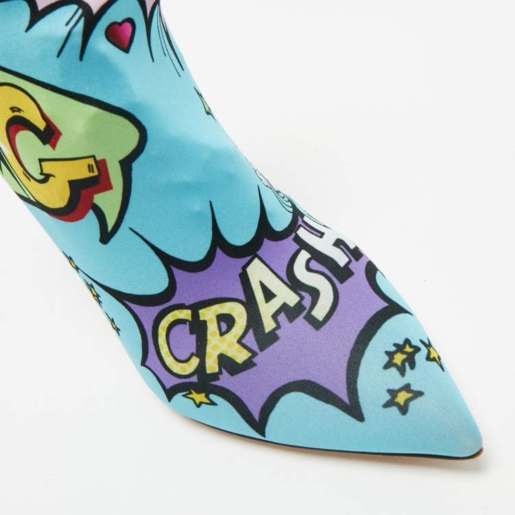 Pre Owned Dolce & Gabbana Multicolor Stretch Fabric Comic Book Sock Boots Size 38
