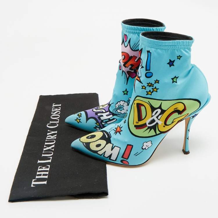 Pre Owned Dolce & Gabbana Multicolor Stretch Fabric Comic Book Sock Boots Size 38