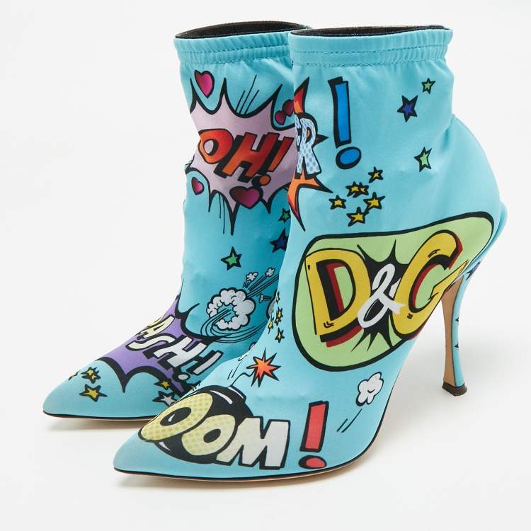 Pre Owned Dolce & Gabbana Multicolor Stretch Fabric Comic Book Sock Boots Size 38