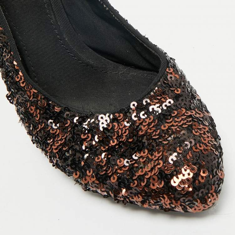Pre Owned Dolce & Gabbana Black/Brown Sequins Slingback Pumps Size 37.5