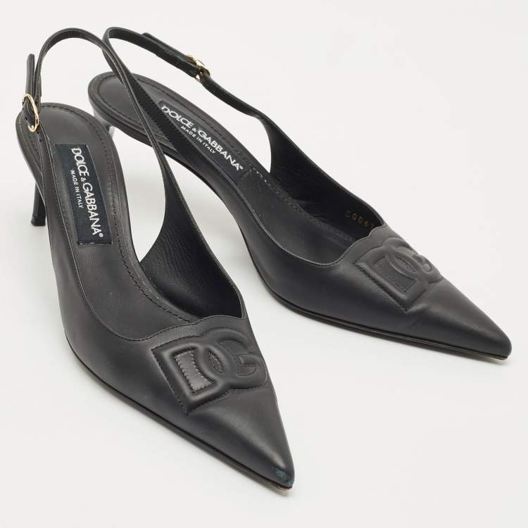 Pre Owned Dolce & Gabbana Black DG Logo Embossed Leather Pumps Size 39