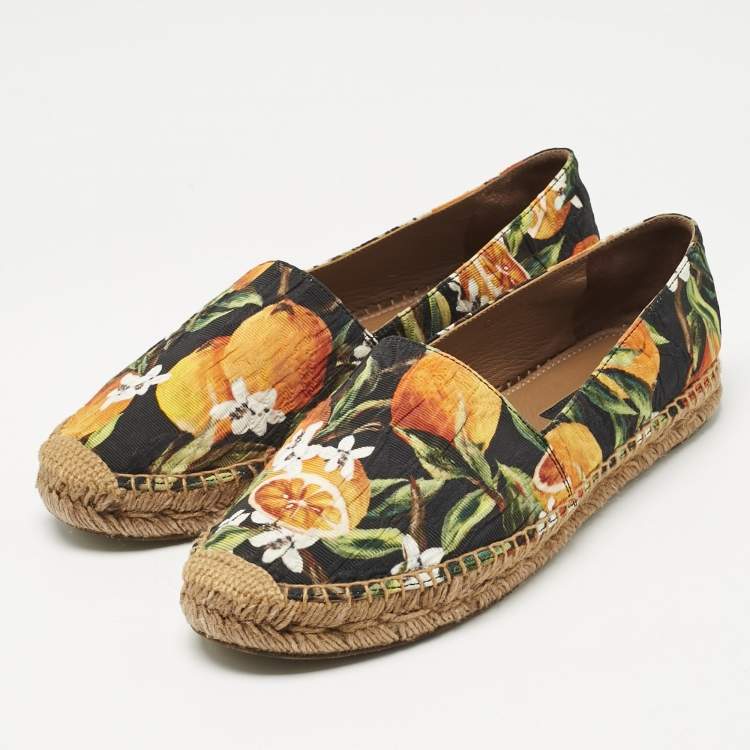 Pre Owned Dolce & Gabbana Multicolor Lemon Print Fabric Espadrille Flats Size 40