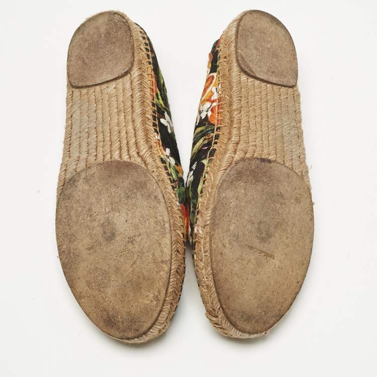 Pre Owned Dolce & Gabbana Multicolor Lemon Print Fabric Espadrille Flats Size 40