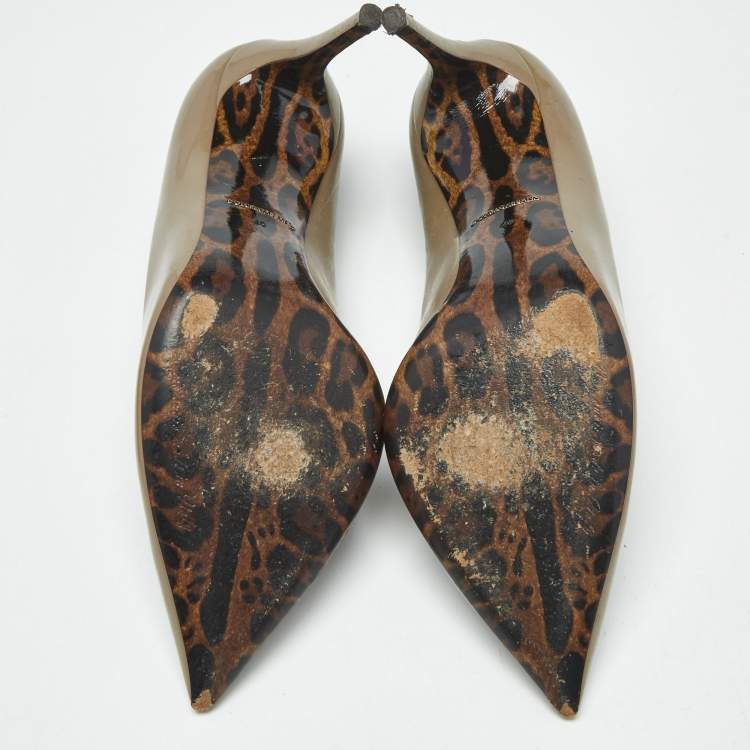 Pre Owned Dolce & Gabbana Olive Green Patent Leather Pointed Toe Pumps Size 40
