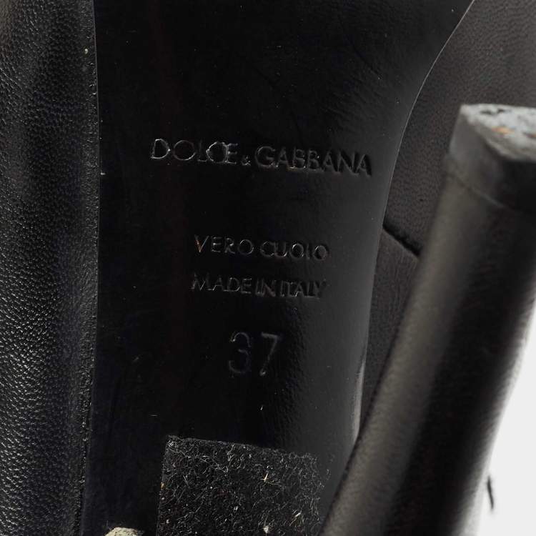 Pre Owned Dolce & Gabbana Black Leather and Lace Mid Calf Boots Size 37