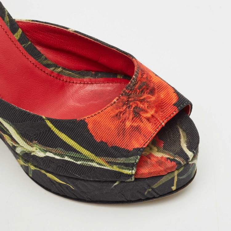 Pre Owned Dolce & Gabbana Multicolor Fabric Floral Print Wedge Platform Slide Sandals Size 35